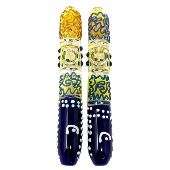 8" Silver Fumed Line & Dot Art Tri-Pinch Steamroller Hand Pipe - (Pack of 2) [STJ86]